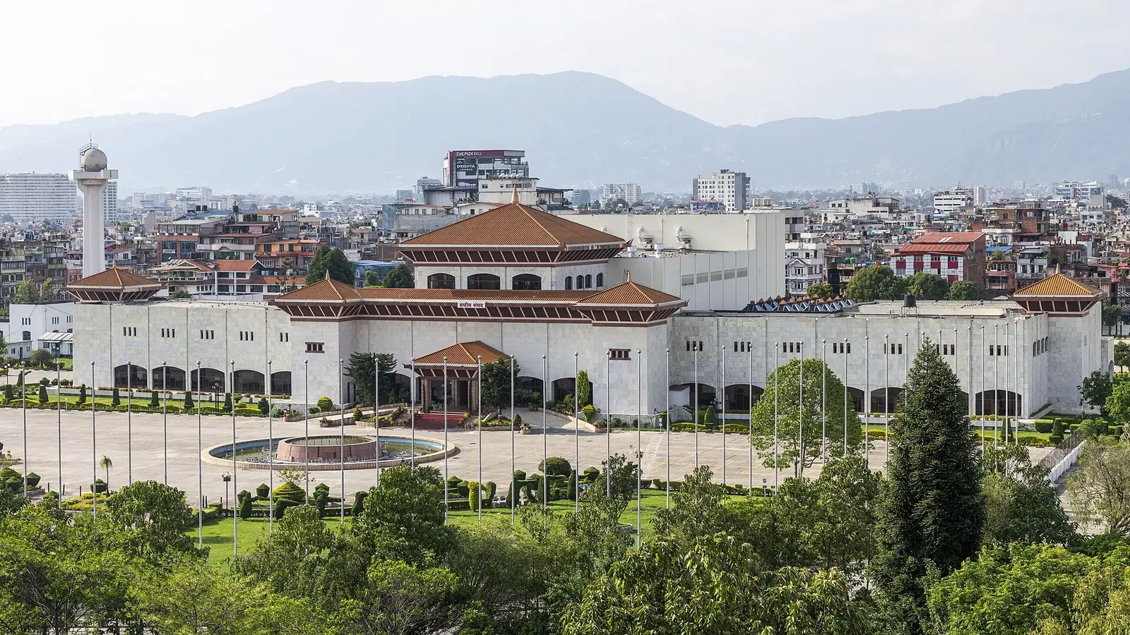 The Federal Parliament building (Sansad Bhawan) in New Baneshwor, Kathmandu, photographed in June 2025